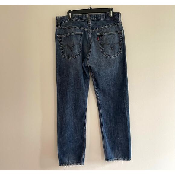LEVI'S 505 Regular Fit Bleach Smiley Face Denim Jeans Frayed Hem Size 34/30 - Picture 16 of 16
